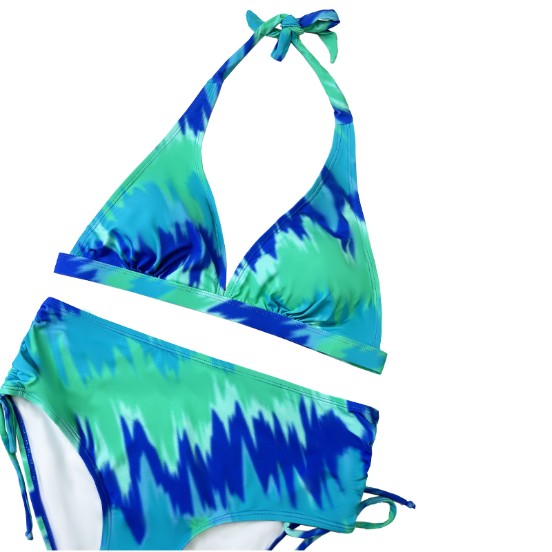 청록색 고삐 스트랩 스트랩 수영복 주름 보는 활 수영 반바지 인쇄 수영복