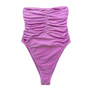 자주색 실버 끈이없는 끈이없는 끈이없는 한 피스 수영복