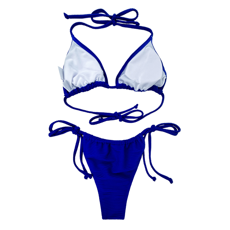 프러시아 블루 고삐 스트랩 섹시한 삼각형 컵 2 피스 수영복