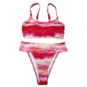 넓은 어깨 끈 편안한 주름이있는 로즈 핑크 그라디언트