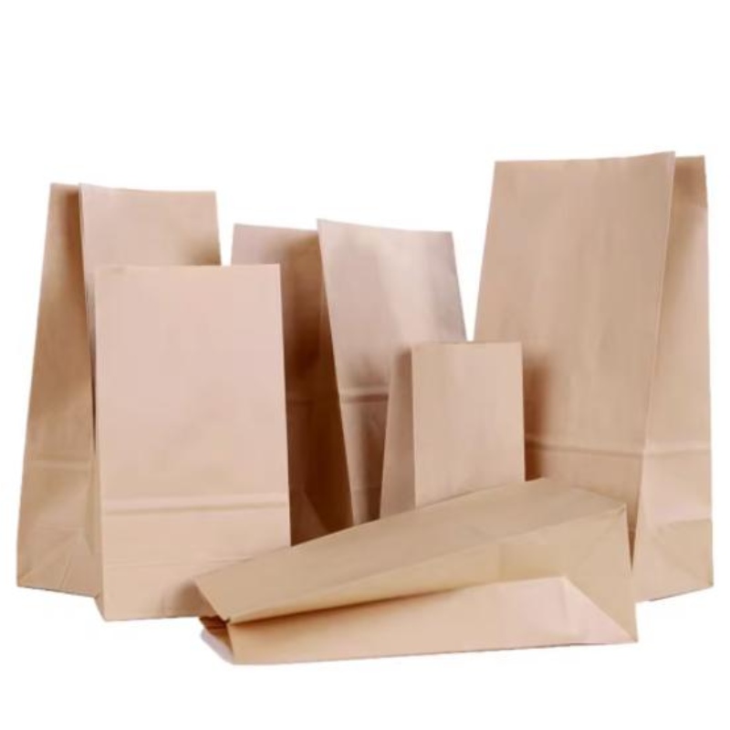 제조업체 도매 일회용 식품 등급 포장 가방 커스텀 SOS 브라운 크래프트 종이 가방 손잡이없는