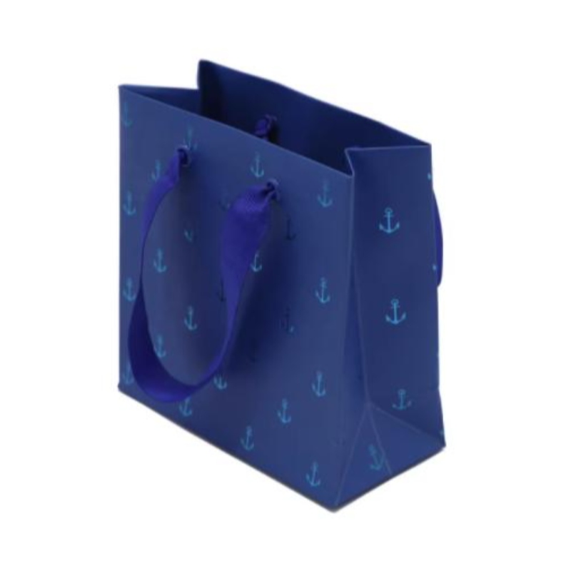 작은 파란색 보석 종이 가방 고급 포일 스탬핑 선물 종이 가방 핸들 커스텀 미니 페이퍼 백
