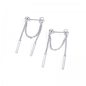 Hongde 18K 골드 도금 925 스털링 실버 매달려 체인 스터드 큐빅 지르코니아 볼 스레더 Earscapes 귀걸이