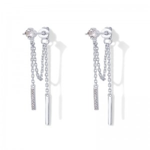 Hongde 18K 골드 도금 925 스털링 실버 매달려 체인 스터드 큐빅 지르코니아 볼 스레더 Earscapes 귀걸이