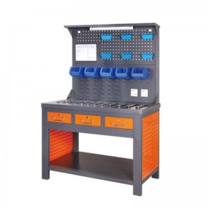 조명 스트립과 백보드가있는 워크 벤치