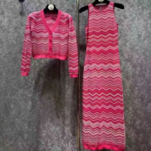 여름 니트 둥근 목의 긴 소매 간 인터콜러 가디건, v-목 소매가 긴 니트 스트라이프 드레스 세트