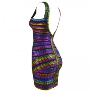 여름 v-목 다채로운 줄무늬 고무 밴드 스 플라이 싱 고삐 타이트 패키지 힙 드레스