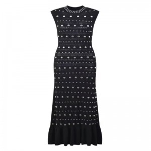 여름 달러 칼라 민소매 어깨 주름, 금속 니트 드레스